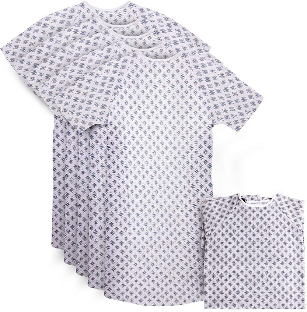 6 Pack Cotton Blend Hospital Gown, Back Tie, 45" Long & 61" Wide, Patient Gowns Comfortably Fits Sizes up to 2XL