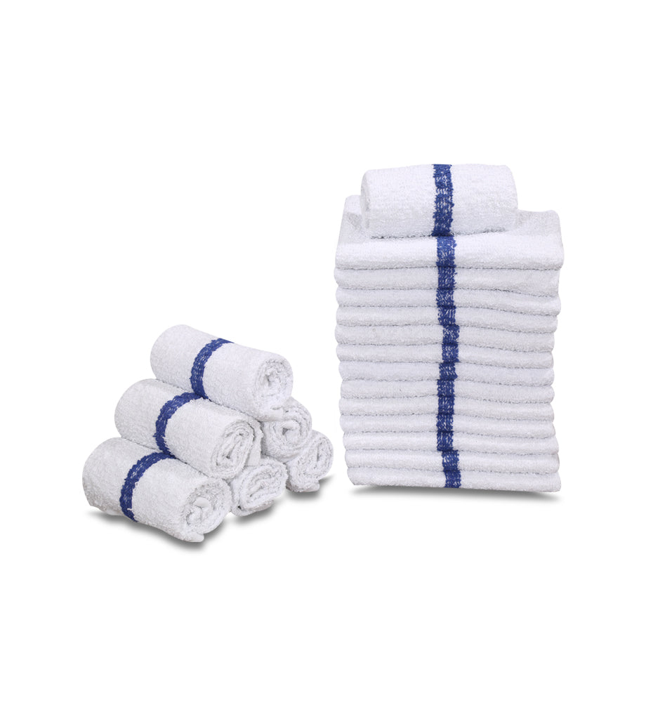 24 Dozen Case Pack  Blue Stripe 16"x19" Restaurant Bar Mops Kitchen Towels 100% Cotton - Maz Tex Supply