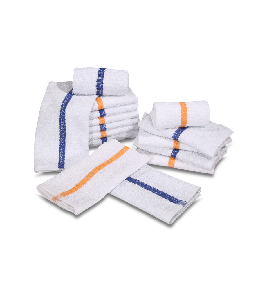 24 Dozen Case Pack  Blue Stripe 16"x19" Restaurant Bar Mops Kitchen Towels 100% Cotton - Maz Tex Supply