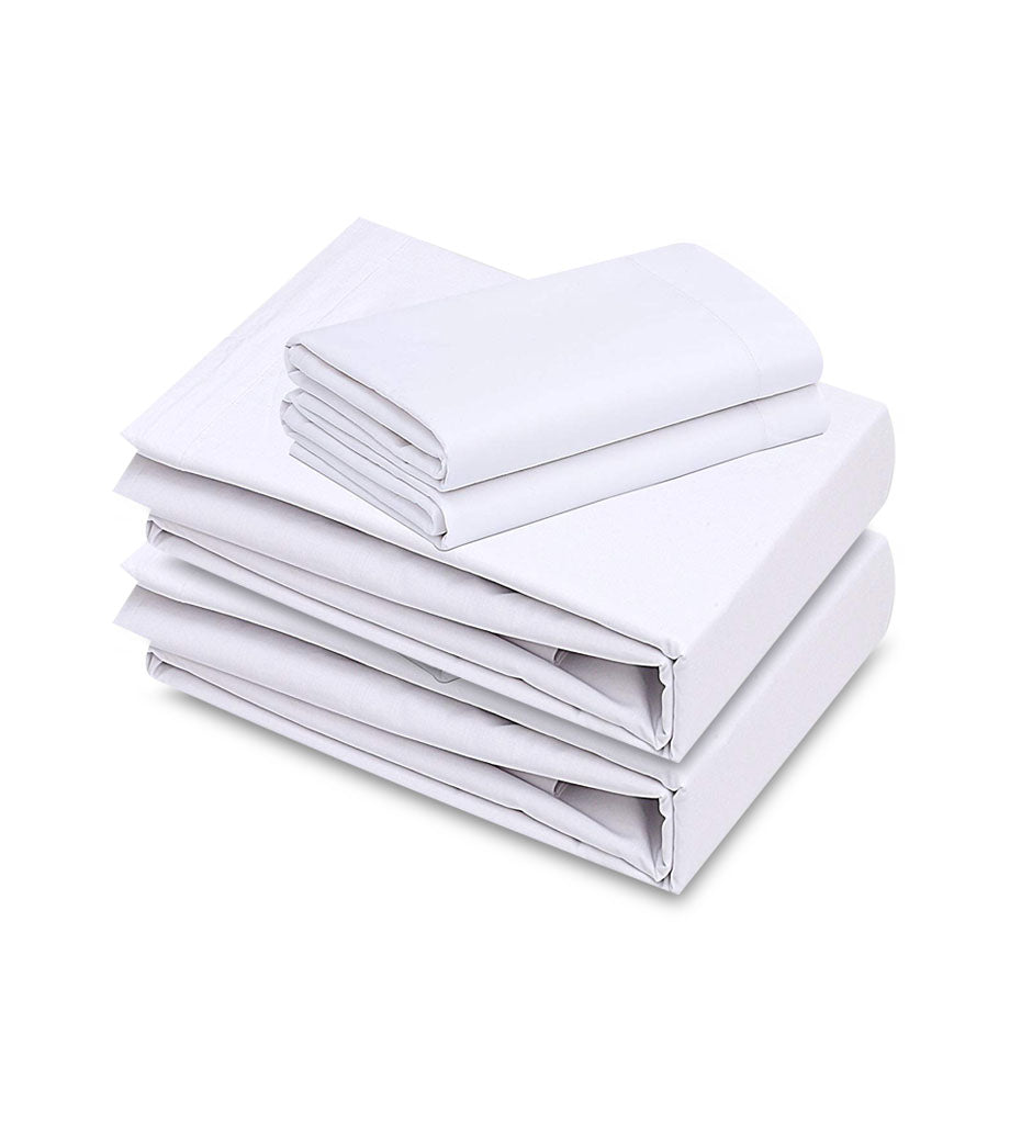 12 Pack PolyCotton - White Flat Bed Sheets T-250  Hotel Quality - Maz Tex Supply