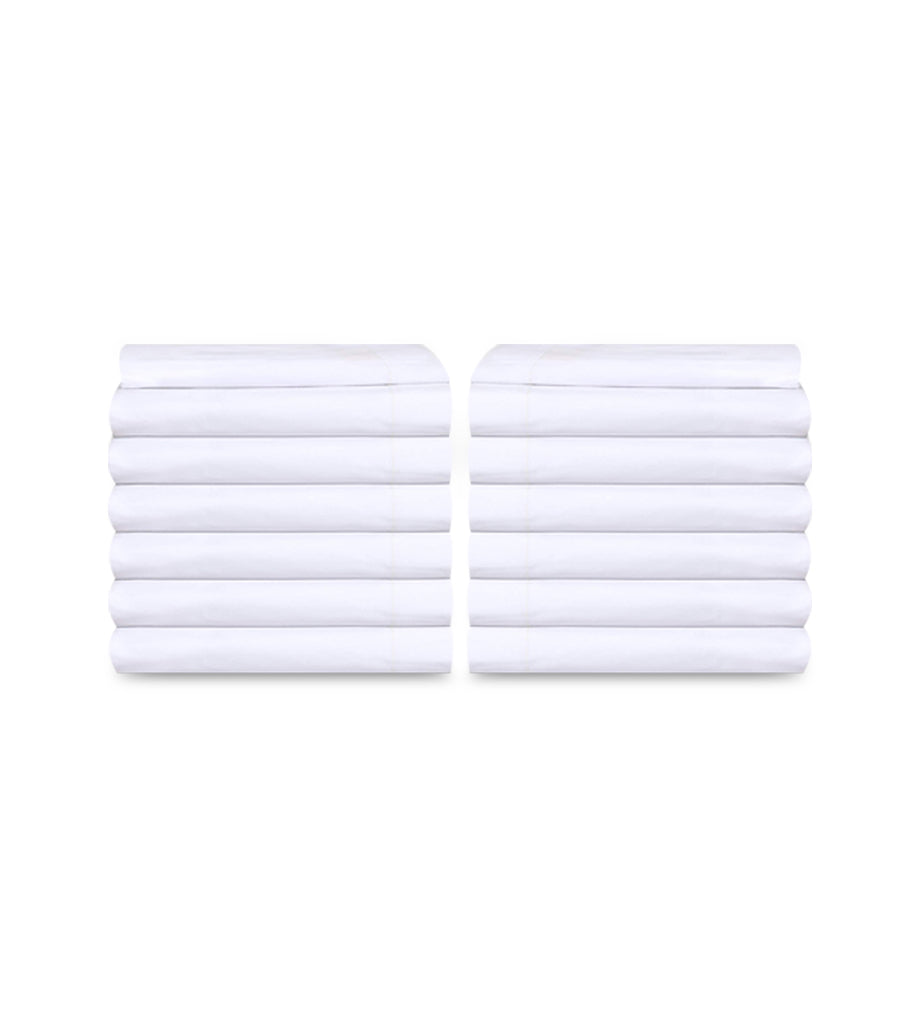12 Pack PolyCotton - White Flat Bed Sheets T-250  Hotel Quality - Maz Tex Supply