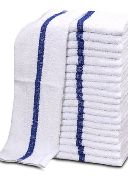 24 Dozen Case Pack  Blue Stripe 16"x19" Restaurant Bar Mops Kitchen Towels 100% Cotton - Maz Tex Supply