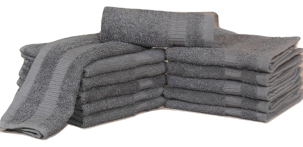 12 Premium Quality Washcloths (Grey -13x13 inches ) 1.5 lb/dz - Maz Tex Supply