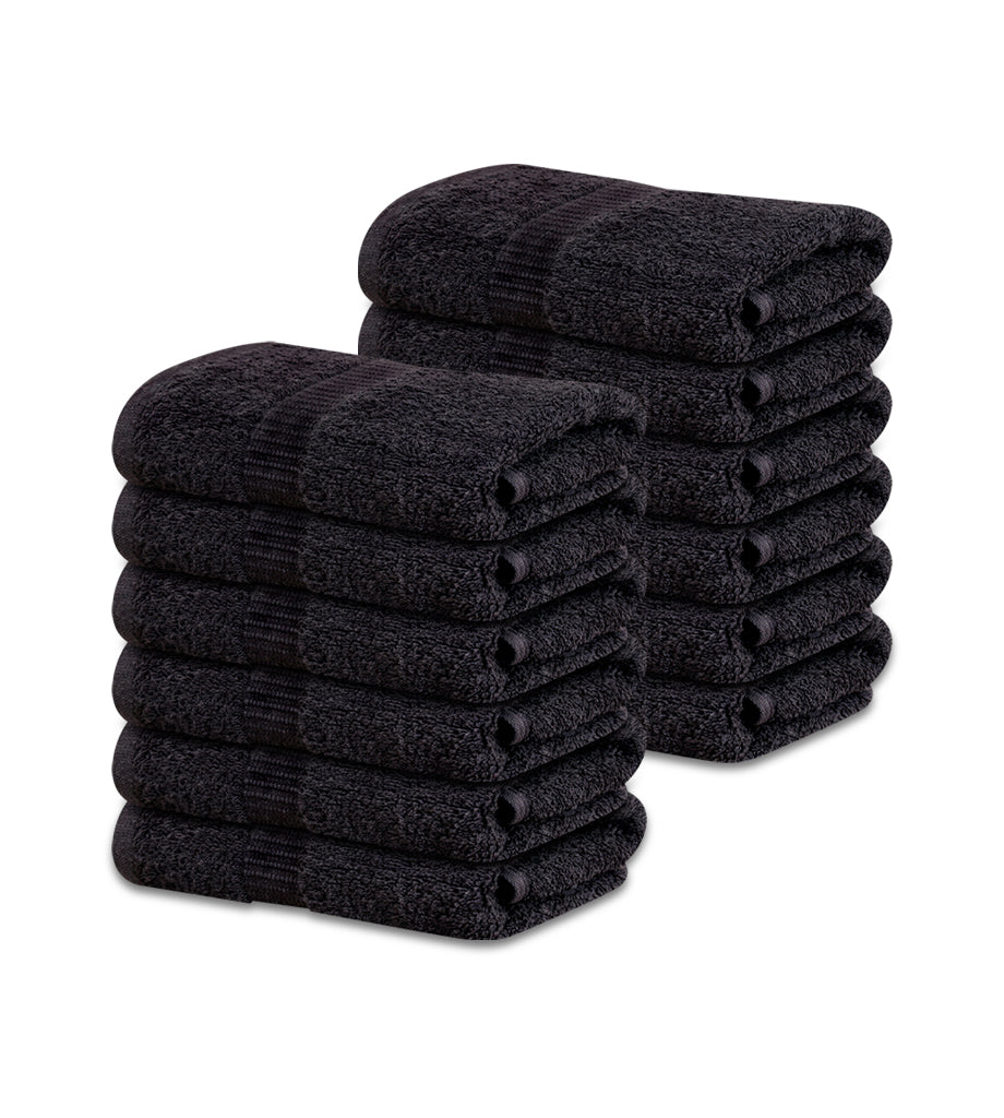 12 Premium Hotel Quality Large Hand Towels ( Black -16x30 inches) - 4lb/dz - Maz Tex Supply