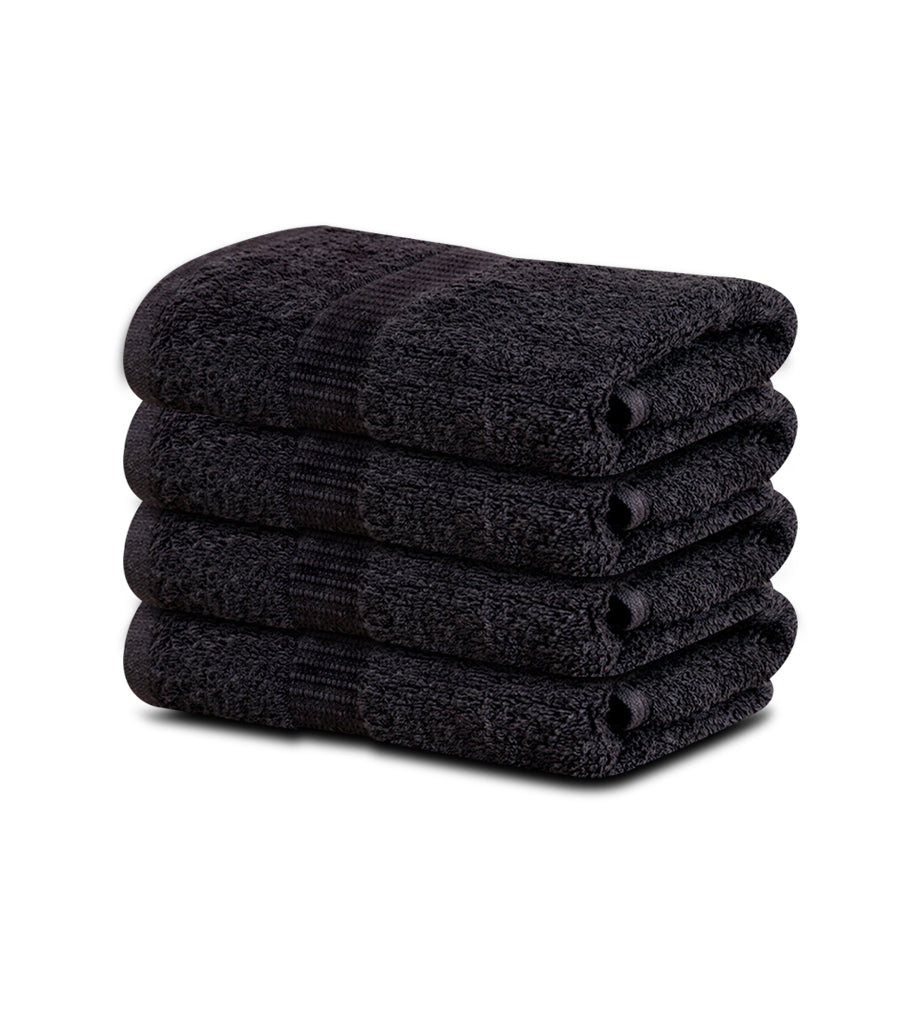4-Pack Black Hand Towels (16"x30") 100% RingSpun Cotton 4 lb/dz - Maz Tex Supply