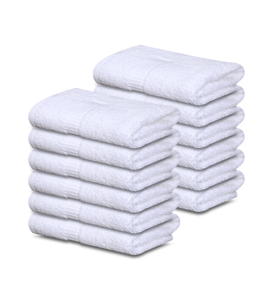 12 Premium Quality 100% Rinspun Cotton Hand Towels ( 16" x 27"- White) -3 lb /dz - Maz Tex Supply