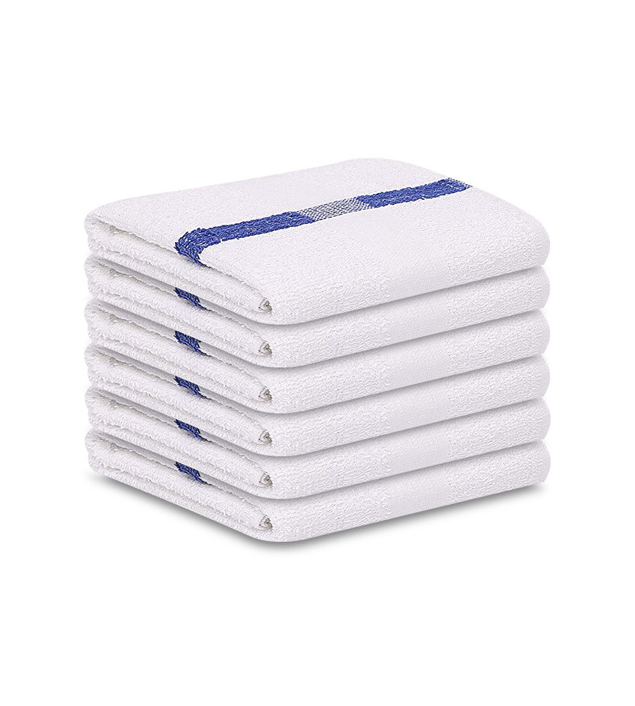 12 Pack Blue Stripe Pool Towels (24"x48"- White) 100% Cotton -8 lb/dz - Maz Tex Supply