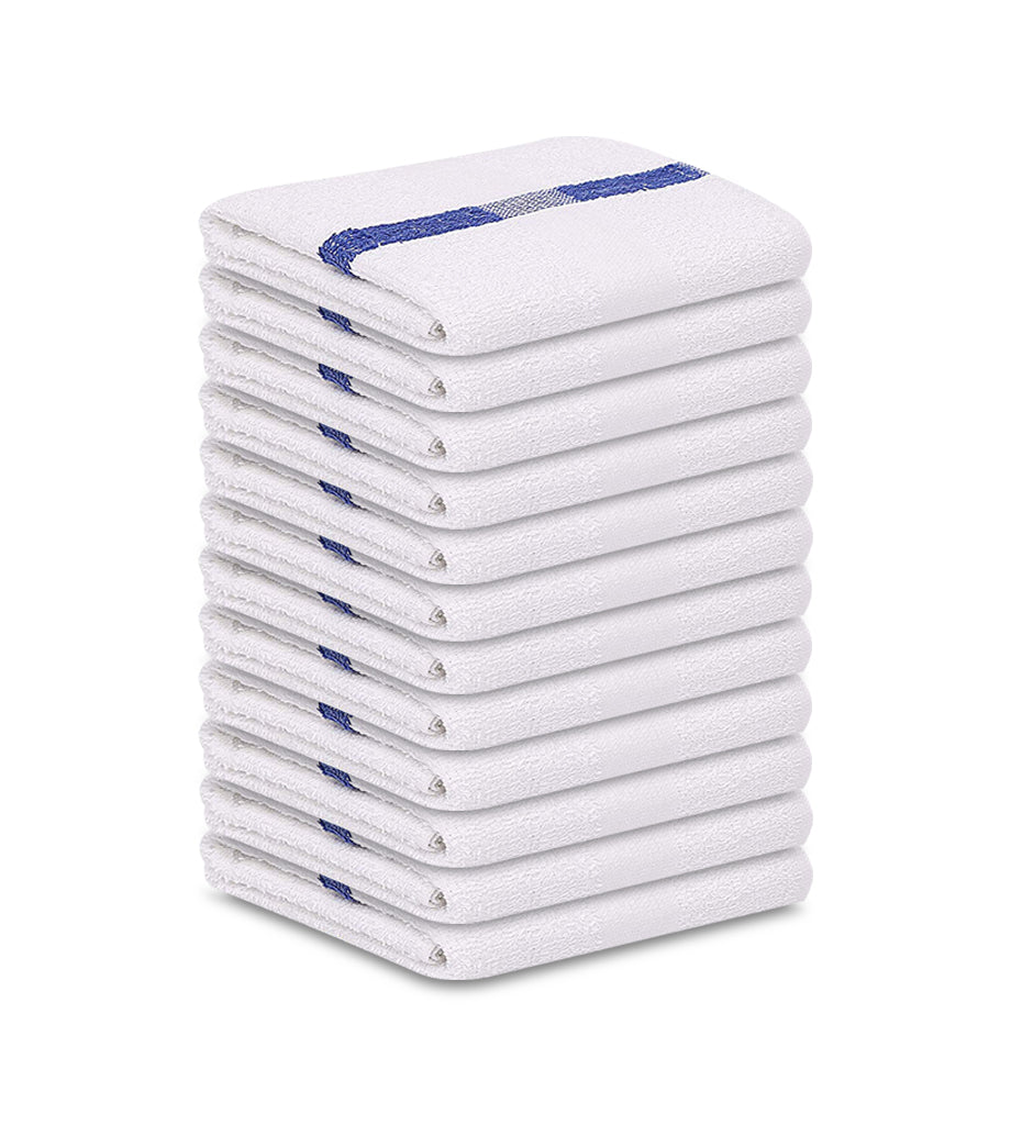 12 Pack Blue Stripe Pool Towels (24"x48"- White) 100% Cotton -8 lb/dz - Maz Tex Supply