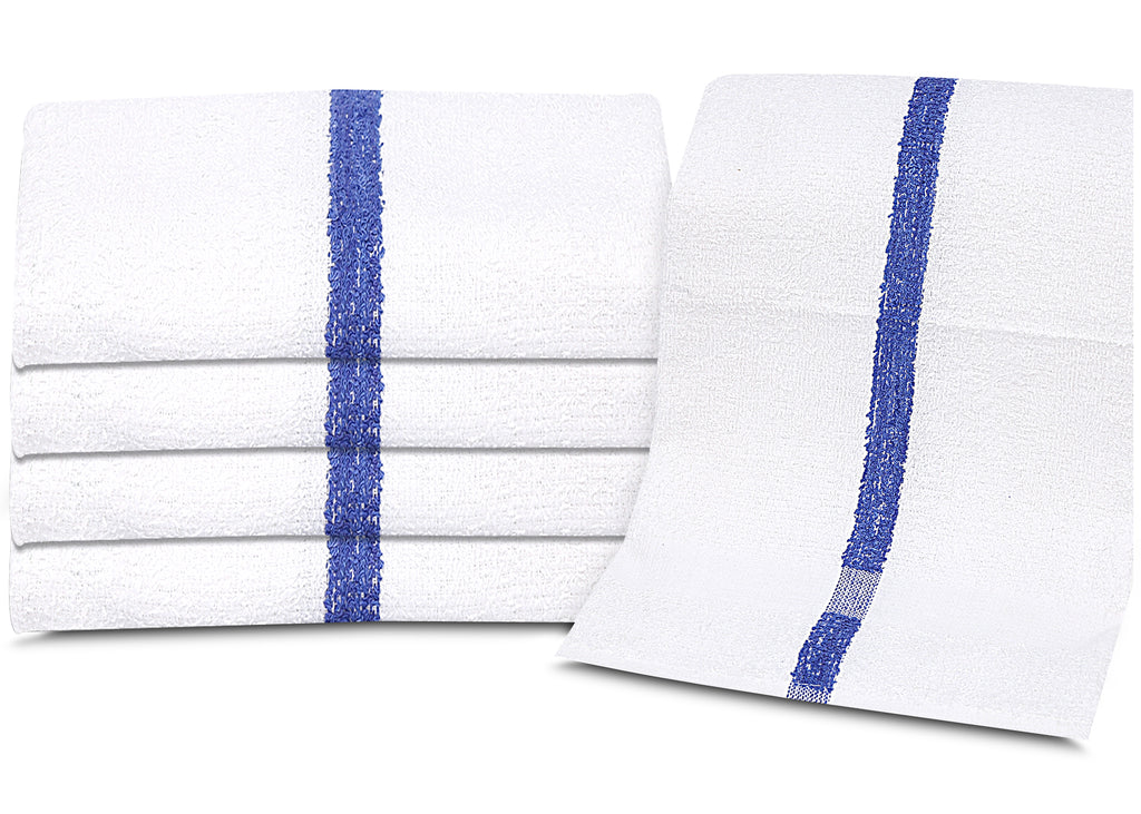 12 Pack Blue Stripe Pool Towels (24"x 50"- White) Pure Cotton 10 lb/dz - Maz Tex Supply