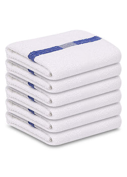 12 Pack Blue Stripe Pool Towels (24"x 50"- White) Pure Cotton 10 lb/dz - Maz Tex Supply