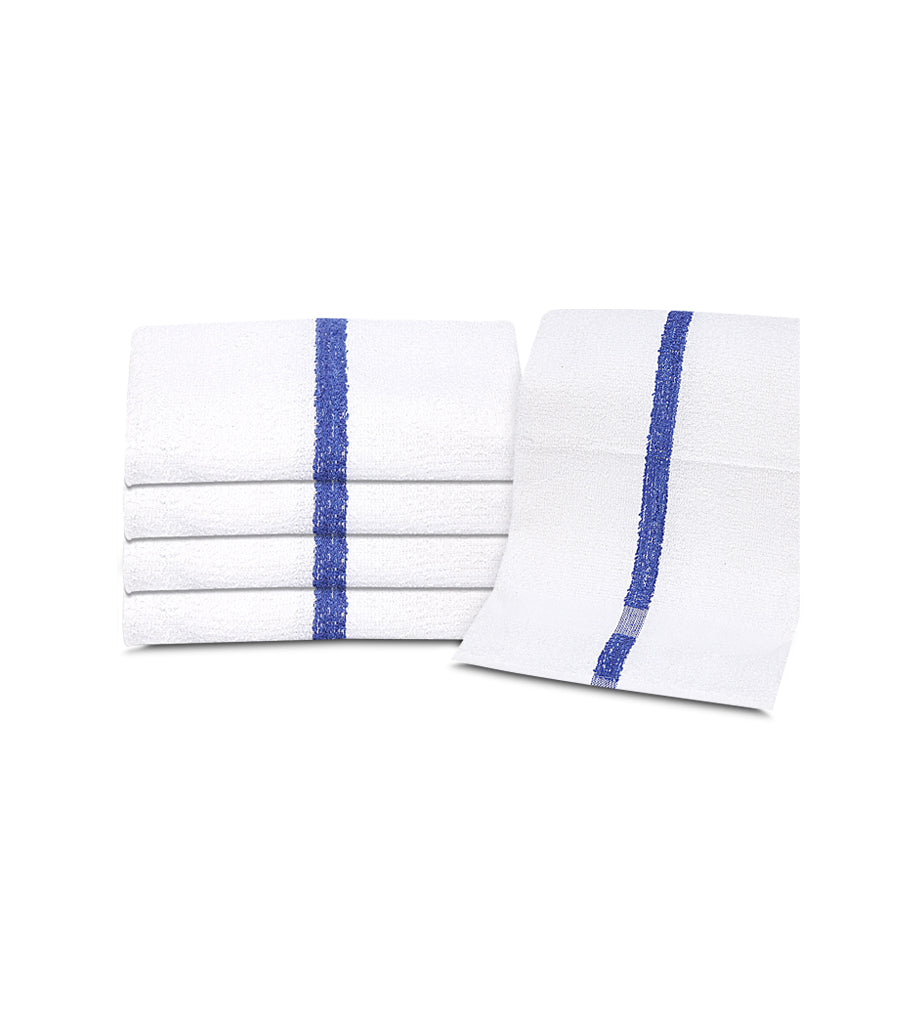 12 Pack Blue Stripe Pool Towels (24"x48"- White) 100% Cotton -8 lb/dz - Maz Tex Supply