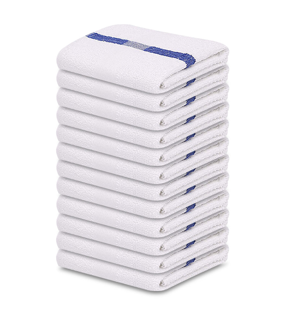 12 Pack Blue Stripe Pool Towels (24"x 50"- White) Pure Cotton 10 lb/dz - Maz Tex Supply