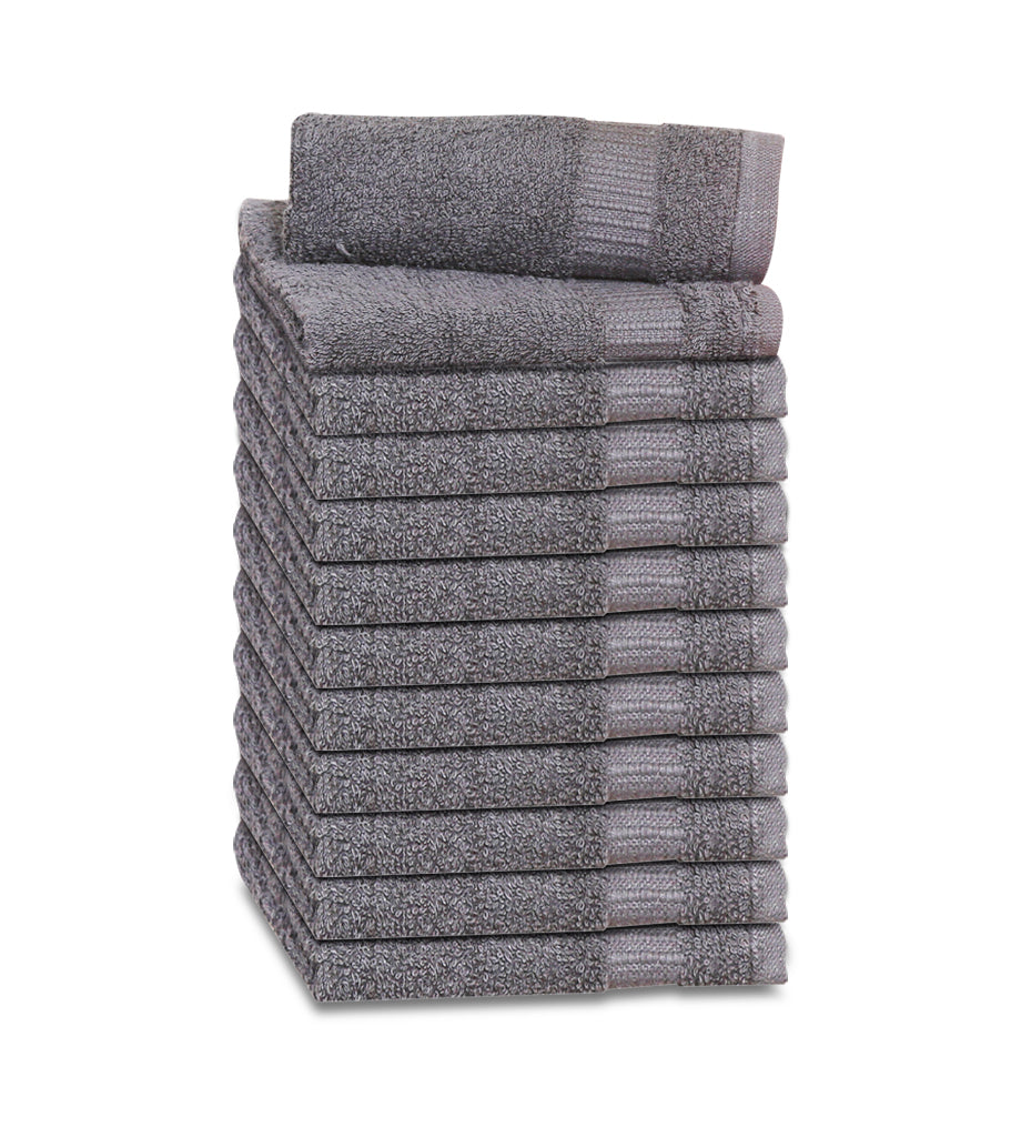 12 Premium Quality Washcloths (Grey -13x13 inches ) 1.5 lb/dz - Maz Tex Supply
