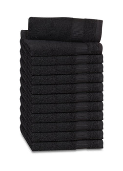 12 Premium Quality Washcloths (Black -13x13 inches ) 1.5 lb/dz - Maz Tex Supply