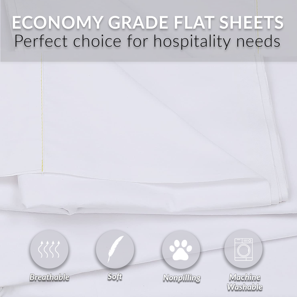 6 Pack White Flat Bed Sheets T-200-PolyCotton -  Hotel Quality