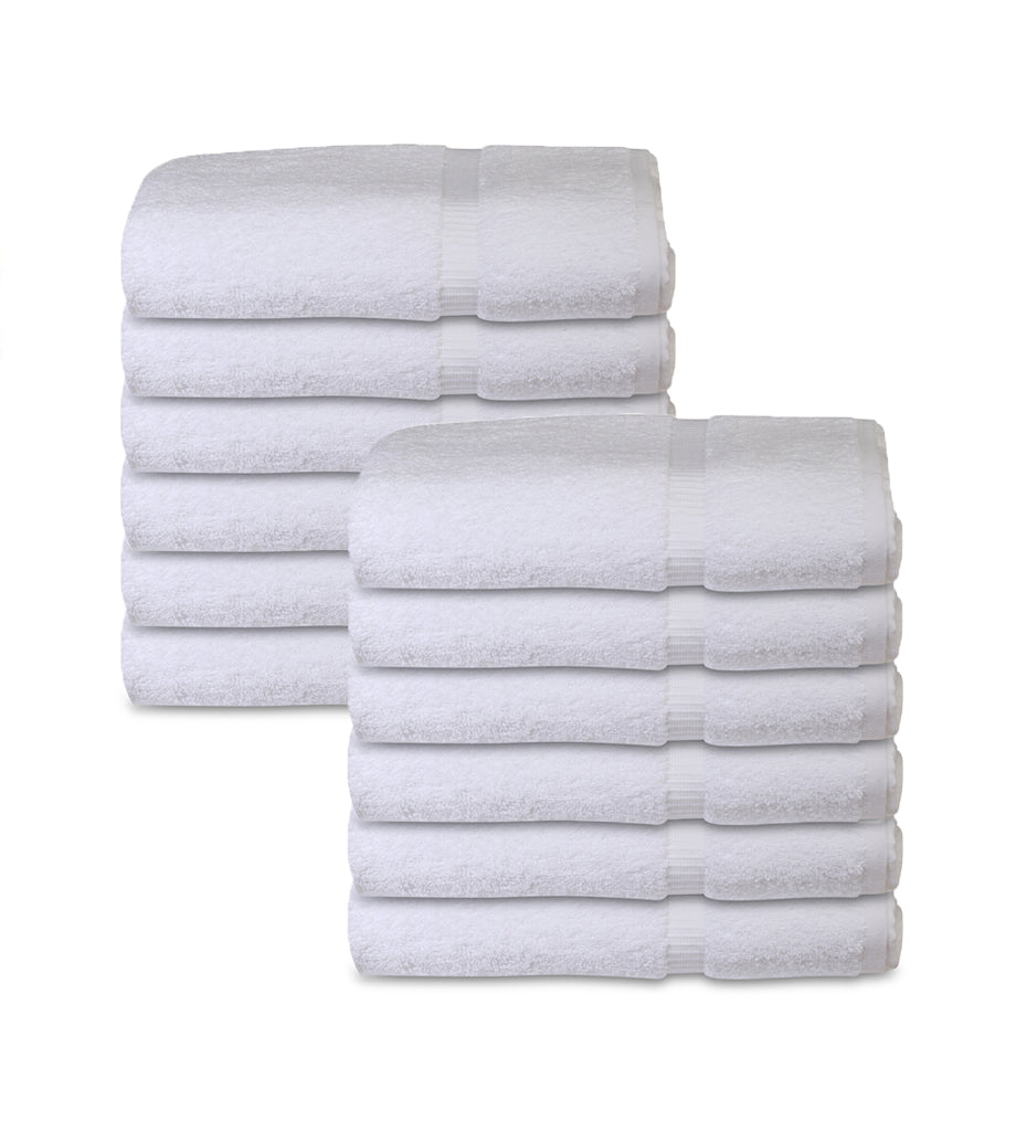 12 Premium Quality 100% Rinspun Cotton Hand Towels ( 16" x 27"- White) -3 lb /dz - Maz Tex Supply