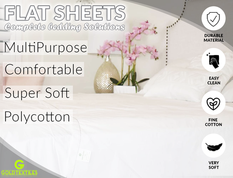 6 Pack White Flat Bed Sheets T-200-PolyCotton -  Hotel Quality