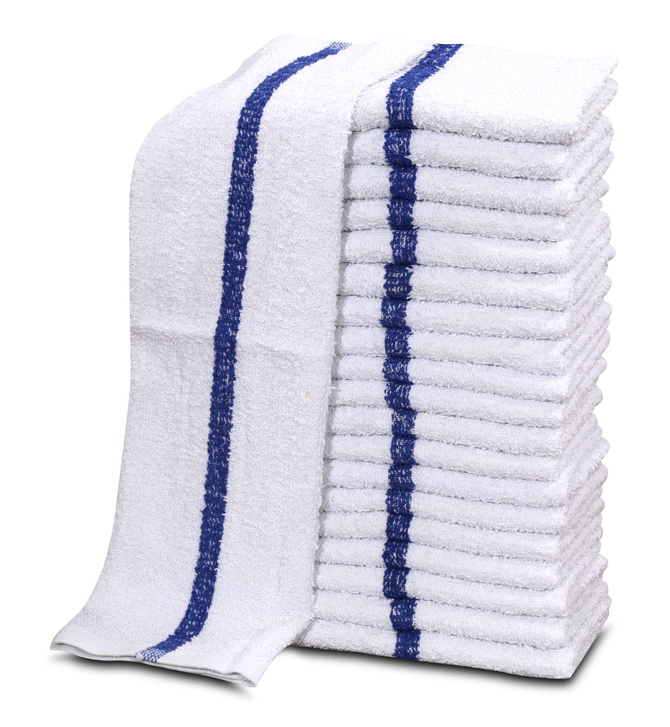 24 Dozen Case Pack  Blue Stripe 16"x19" Restaurant Bar Mops Kitchen Towels 100% Cotton - Maz Tex Supply
