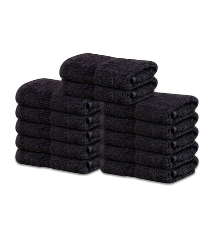 12 Premium Hotel Quality Large Hand Towels ( Black -16x30 inches) - 4lb/dz - Maz Tex Supply