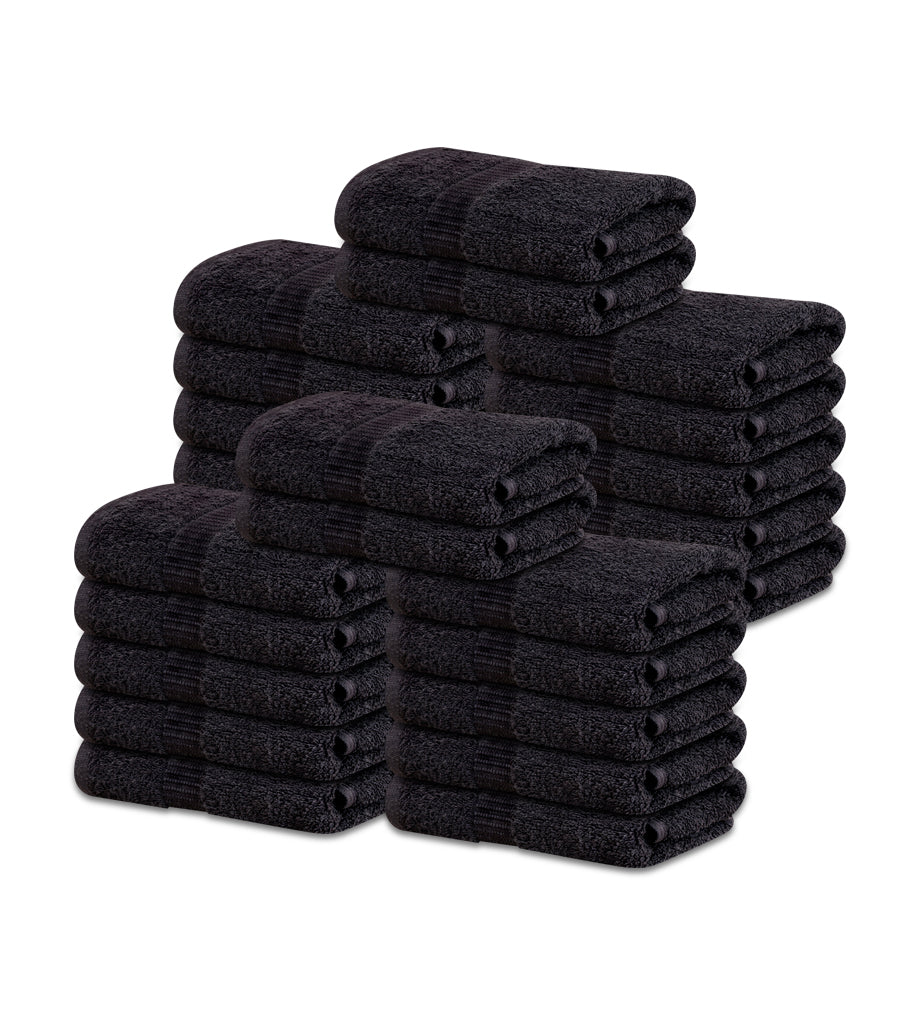 12 Premium Hotel Quality Large Hand Towels ( Black -16x30 inches) - 4lb/dz - Maz Tex Supply
