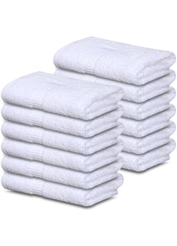 12 Premium Quality 100% Rinspun Cotton Hand Towels ( 16" x 27"- White) -3 lb /dz - Maz Tex Supply