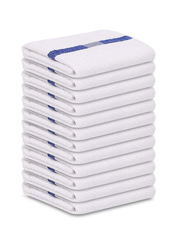 12 Pack Blue Stripe Pool Towels (24"x48"- White) 100% Cotton -8 lb/dz - Maz Tex Supply