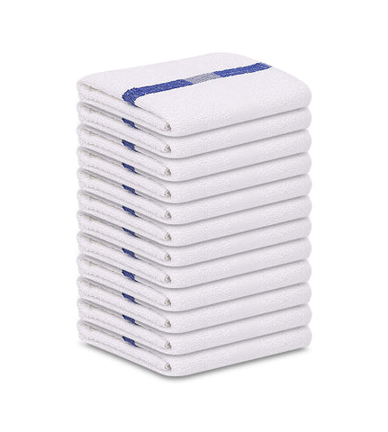 12 Pack Blue Stripe Pool Towels (24"x48"- White) 100% Cotton -8 lb/dz - Maz Tex Supply