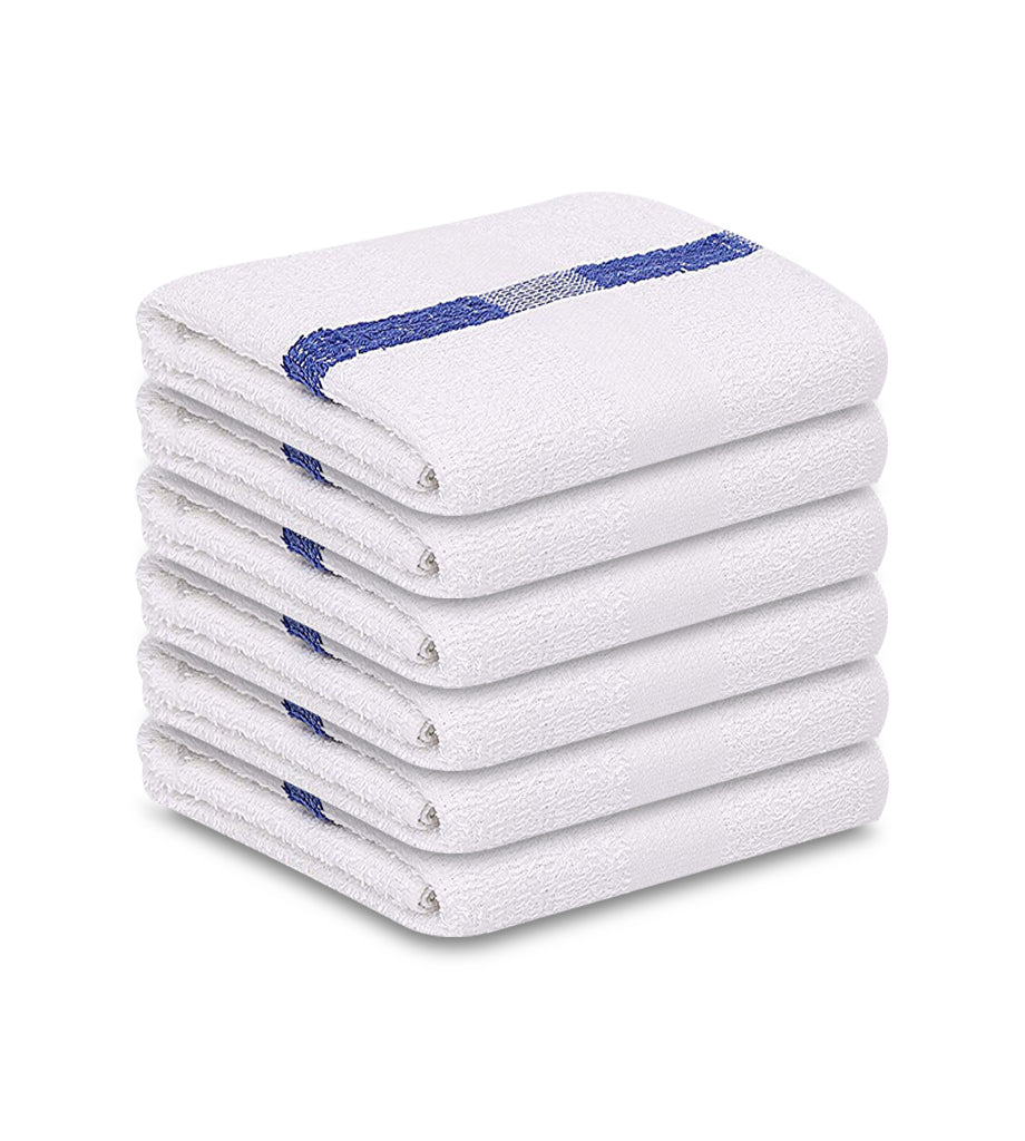 12 Pack Blue Stripe Pool Towels (24"x 50"- White) Pure Cotton 10 lb/dz - Maz Tex Supply