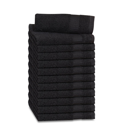 12 Premium Quality Washcloths (Black -13x13 inches ) 1.5 lb/dz - Maz Tex Supply