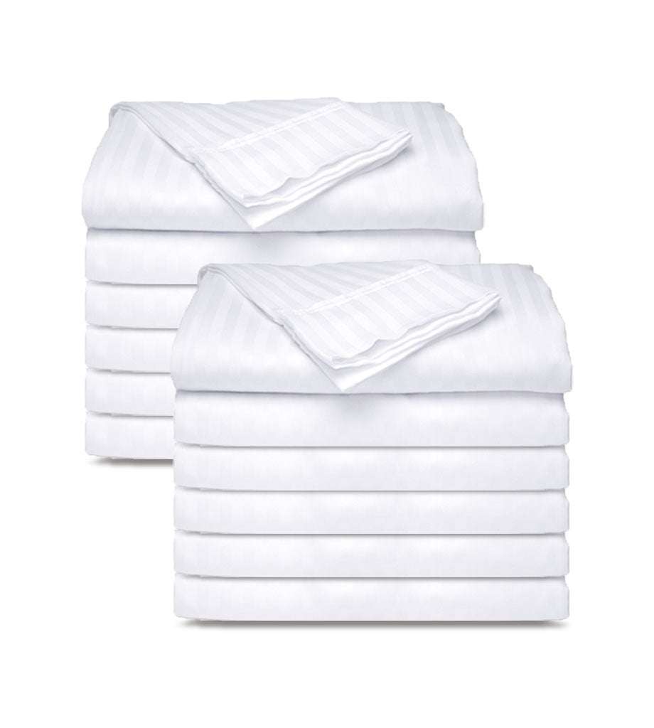12 Pack - White Tone on Tone Fitted Sheets T-250  Hotel Quality - Maz Tex Supply