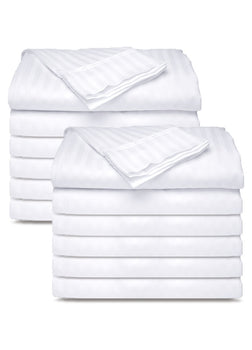 12 Pack - White Tone on Tone Fitted Sheets T-250  Hotel Quality - Maz Tex Supply