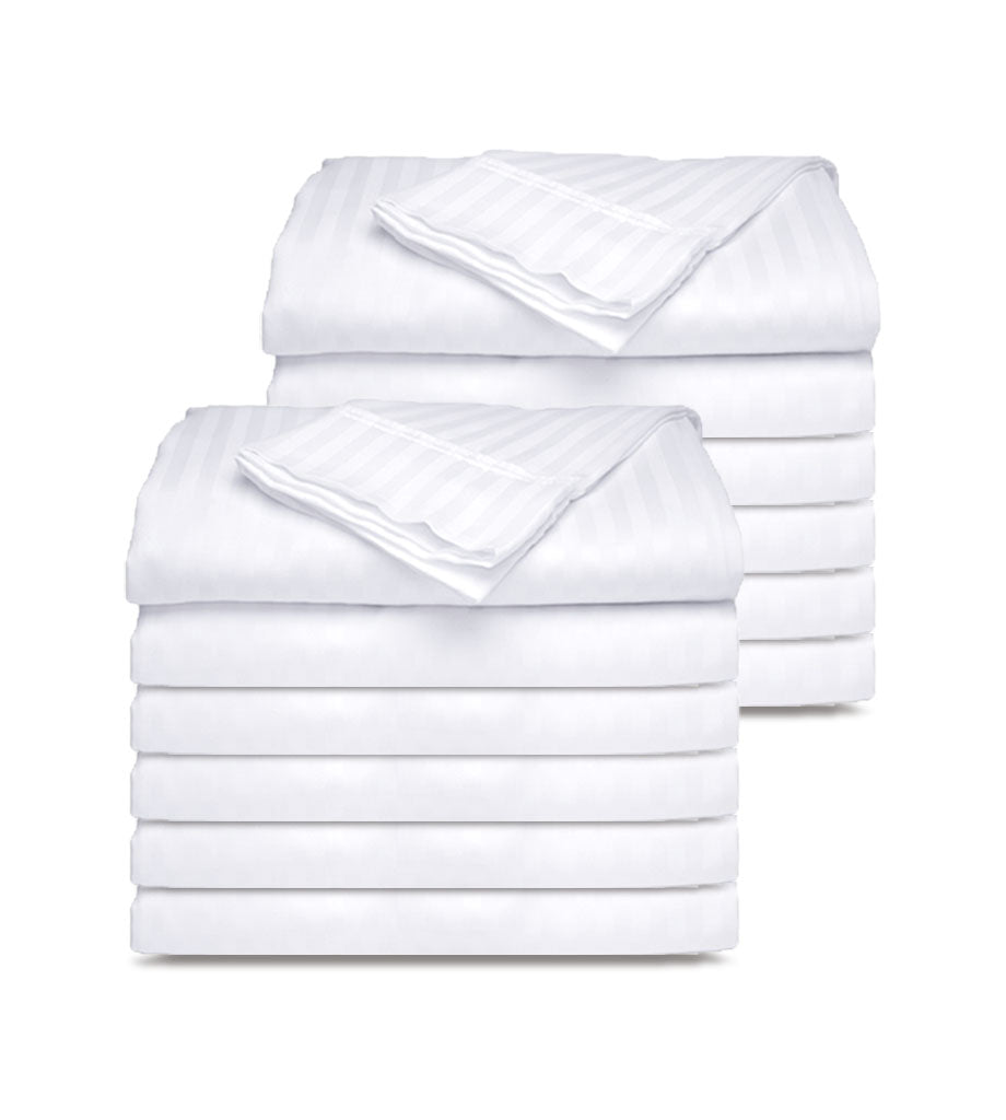 12 Pack PolyCotton - White Flat Bed Sheets T-250 Hotel Quality - Maz Tex Supply