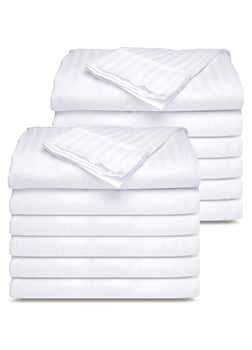 12 Pack PolyCotton - White Flat Bed Sheets T-250 Hotel Quality - Maz Tex Supply